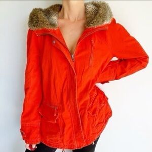 Anthropologie Daughters of the Liberation orange faux fur jacket size Small